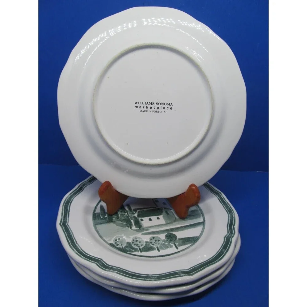 Williams Sonoma Marketplace Set Of 4 Green And White Salad Plates Farm Scenes 8